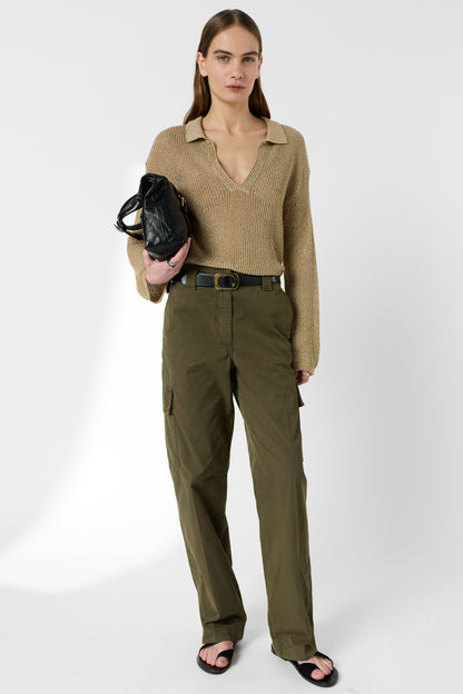 Women's Straight Leg Trousers Cotton - Khaki-Green