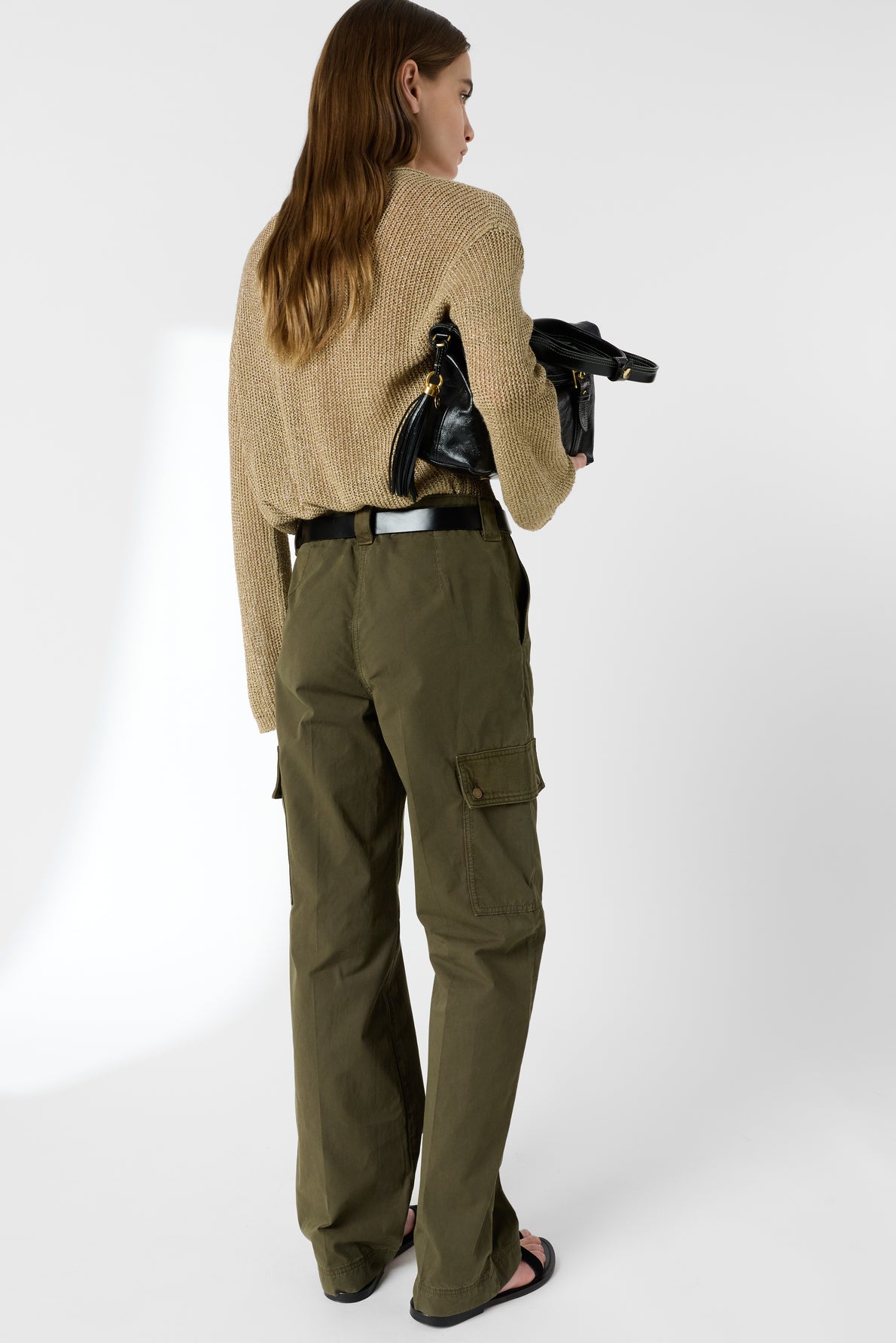 Women's Straight Leg Trousers Cotton - Khaki-Green