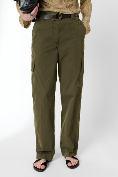 Women's Straight Leg Trousers Cotton - Khaki-Green