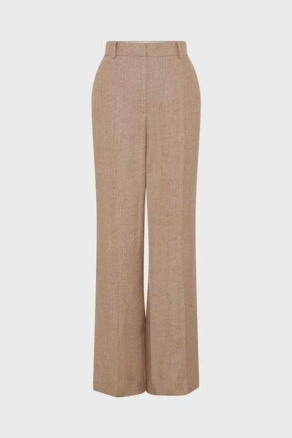 Women's Tailored Wide-Leg Trousers 100% Linen - Beige Sand