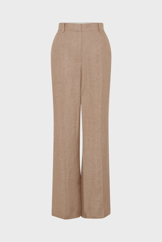 Women's Tailored Wide-Leg Trousers 100% Linen - Beige Sand