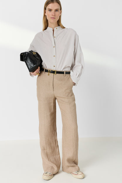 Women's Tailored Wide-Leg Trousers 100% Linen - Beige Sand