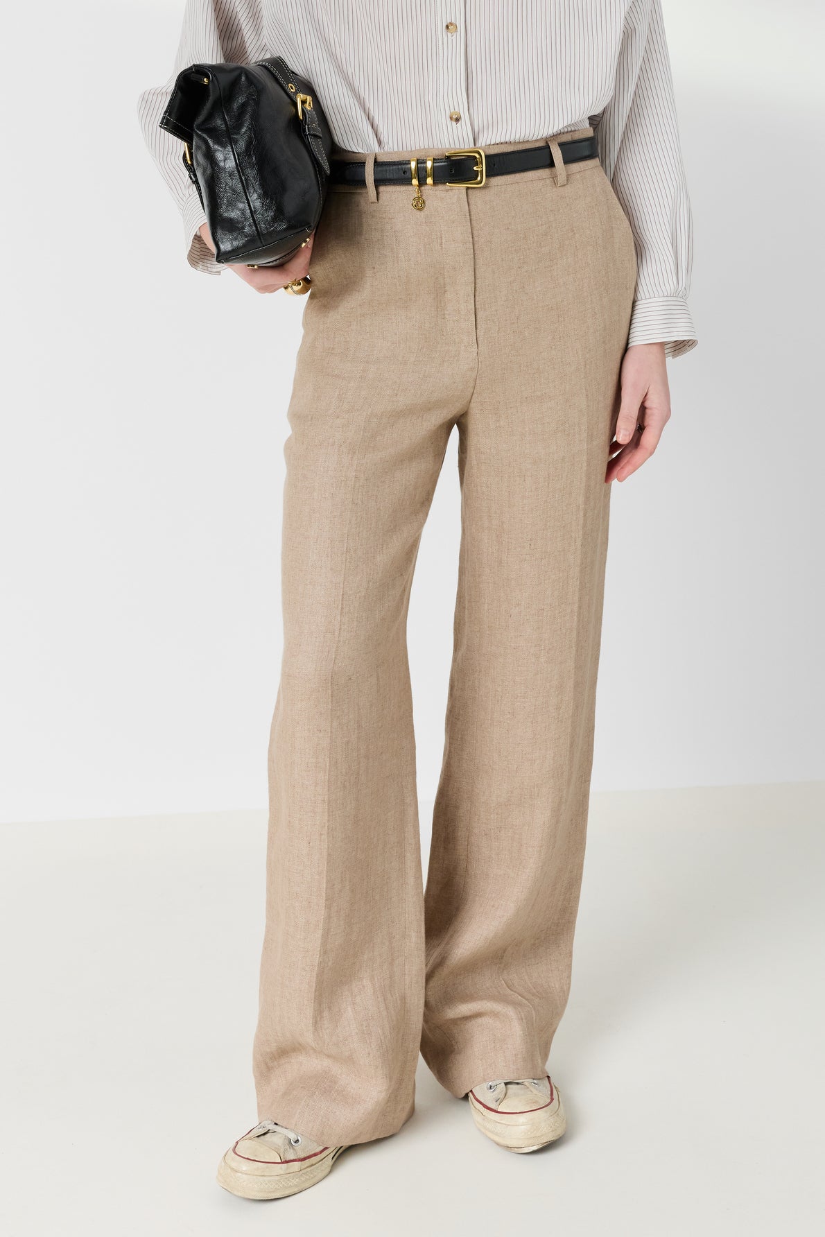 Women's Tailored Wide-Leg Trousers 100% Linen - Beige Sand