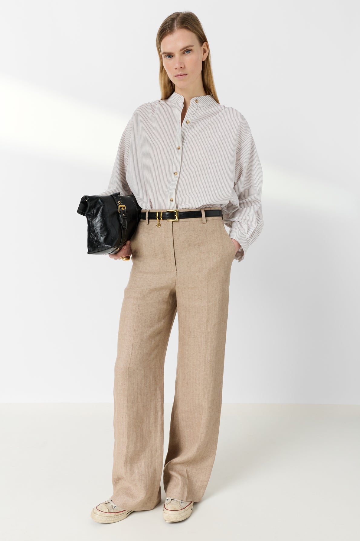 Women's Tailored Wide-Leg Trousers 100% Linen - Beige Sand