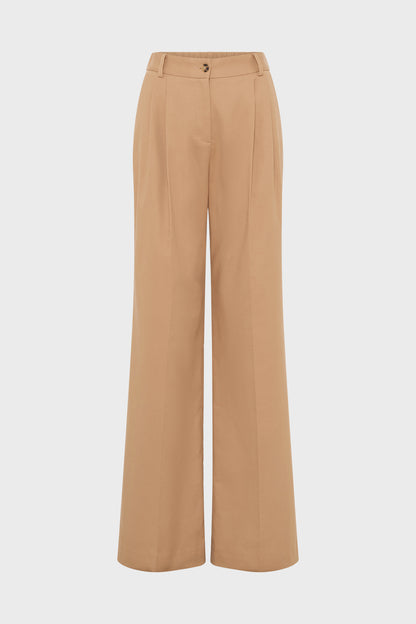 Women’s Pleated Wide-Leg Trousers 100 Percent Cotton - Camel