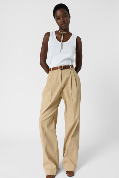 Women’s Pleated Wide-Leg Trousers 100 Percent Cotton - Camel