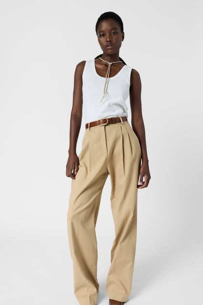 Women’s Pleated Wide-Leg Trousers 100 Percent Cotton - Camel