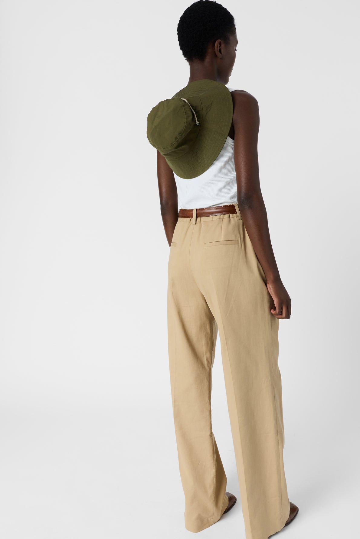 Women’s Pleated Wide-Leg Trousers 100 Percent Cotton - Camel