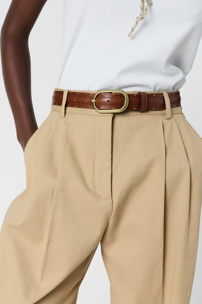 Women’s Pleated Wide-Leg Trousers 100 Percent Cotton - Camel