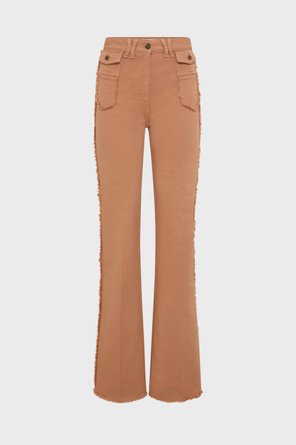 Womens High-Waisted Flared Jeans 100 Percent Cotton - Camel Nude