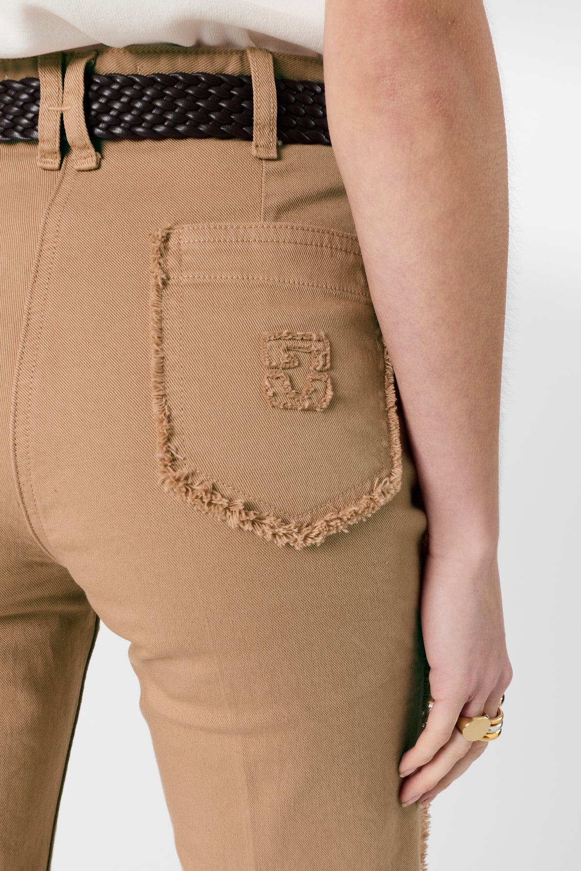 Womens High-Waisted Flared Jeans 100 Percent Cotton - Camel Nude