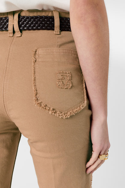 Womens High-Waisted Flared Jeans 100 Percent Cotton - Camel Nude