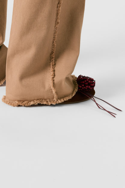 Womens High-Waisted Flared Jeans 100 Percent Cotton - Camel Nude