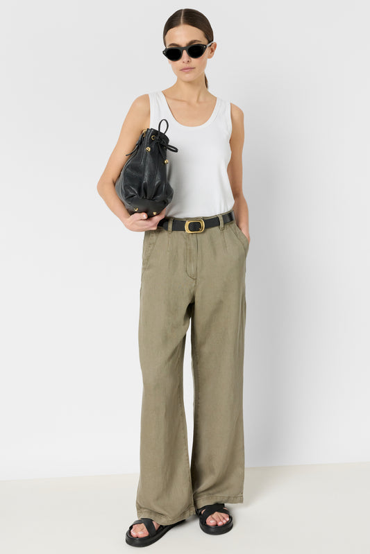 Women's Trousers Lyocell And Linen Blend - Khaki-Green
