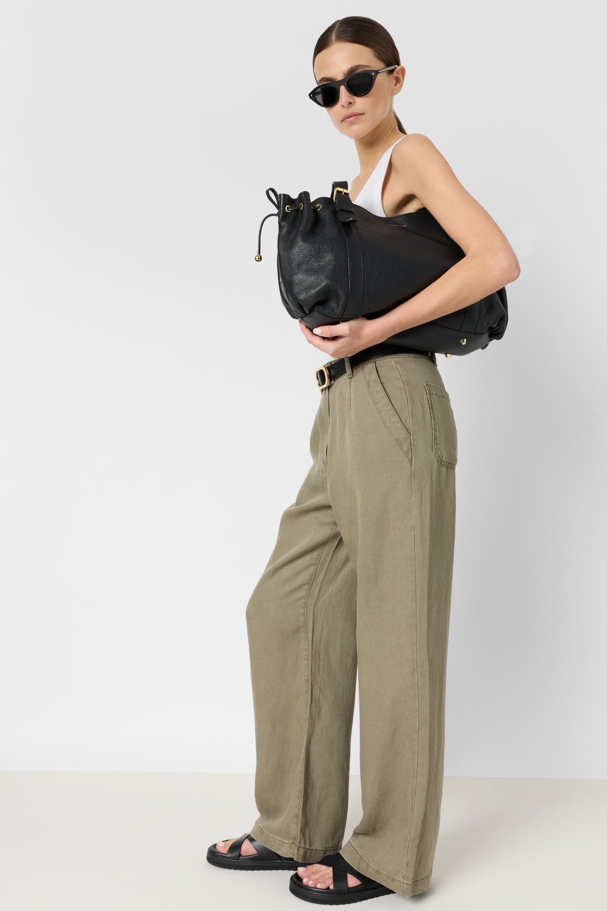 Women's Trousers Lyocell And Linen Blend - Khaki-Green