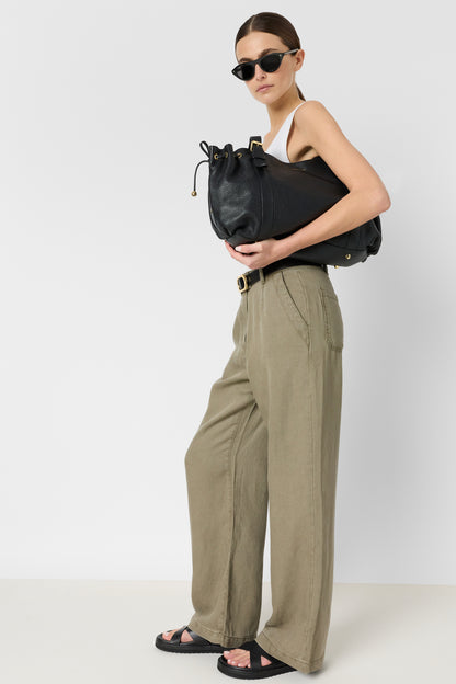 Women's Trousers Lyocell And Linen Blend - Khaki-Green