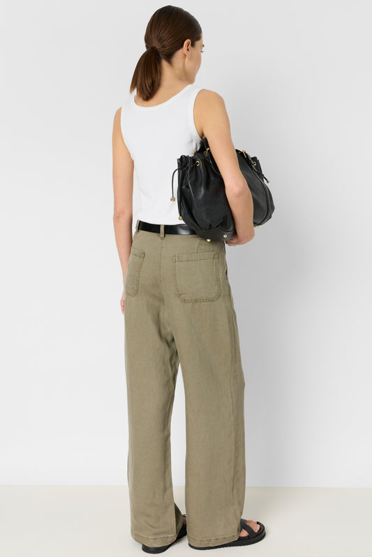 Women's Trousers Lyocell And Linen Blend - Khaki-Green