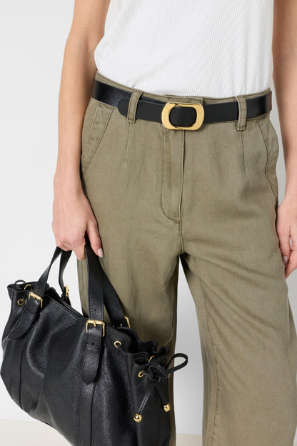 Women's Trousers Lyocell And Linen Blend - Khaki-Green