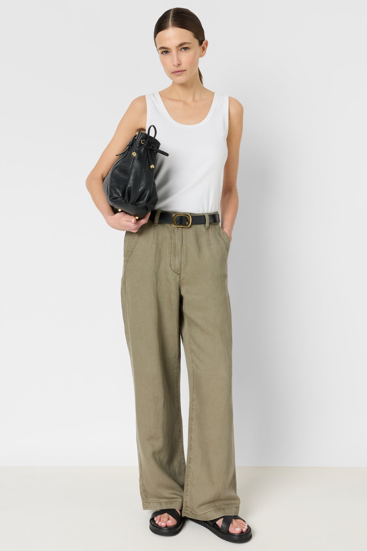 Women's Trousers Lyocell And Linen Blend - Khaki-Green
