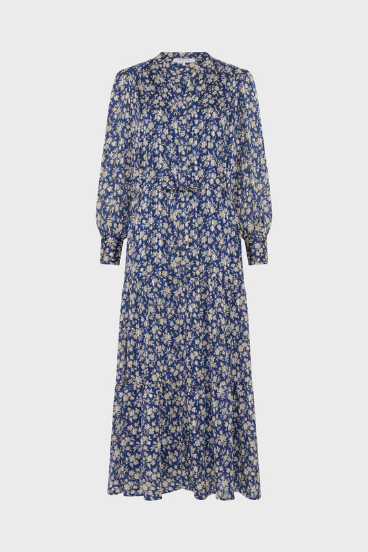 Women's Dress Lurex Metallic Thread Embellished Fabric -  Blue Ink