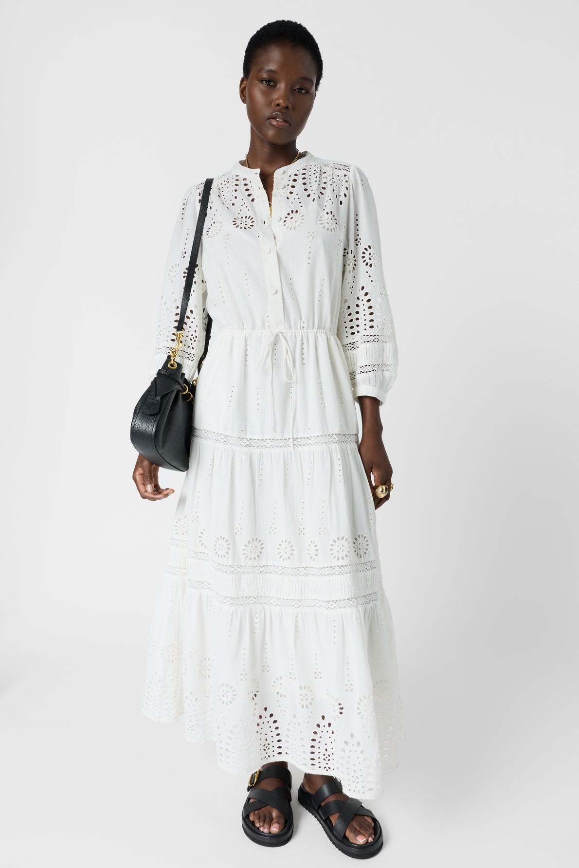 Women's Elegant Bohemian Cotton Dress 100% Cotton - Ecru