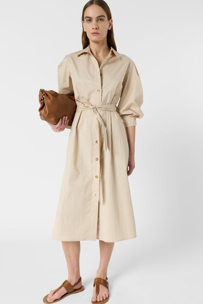 Women's Tailored Button-Down Shirt Dress Cotton - Natural