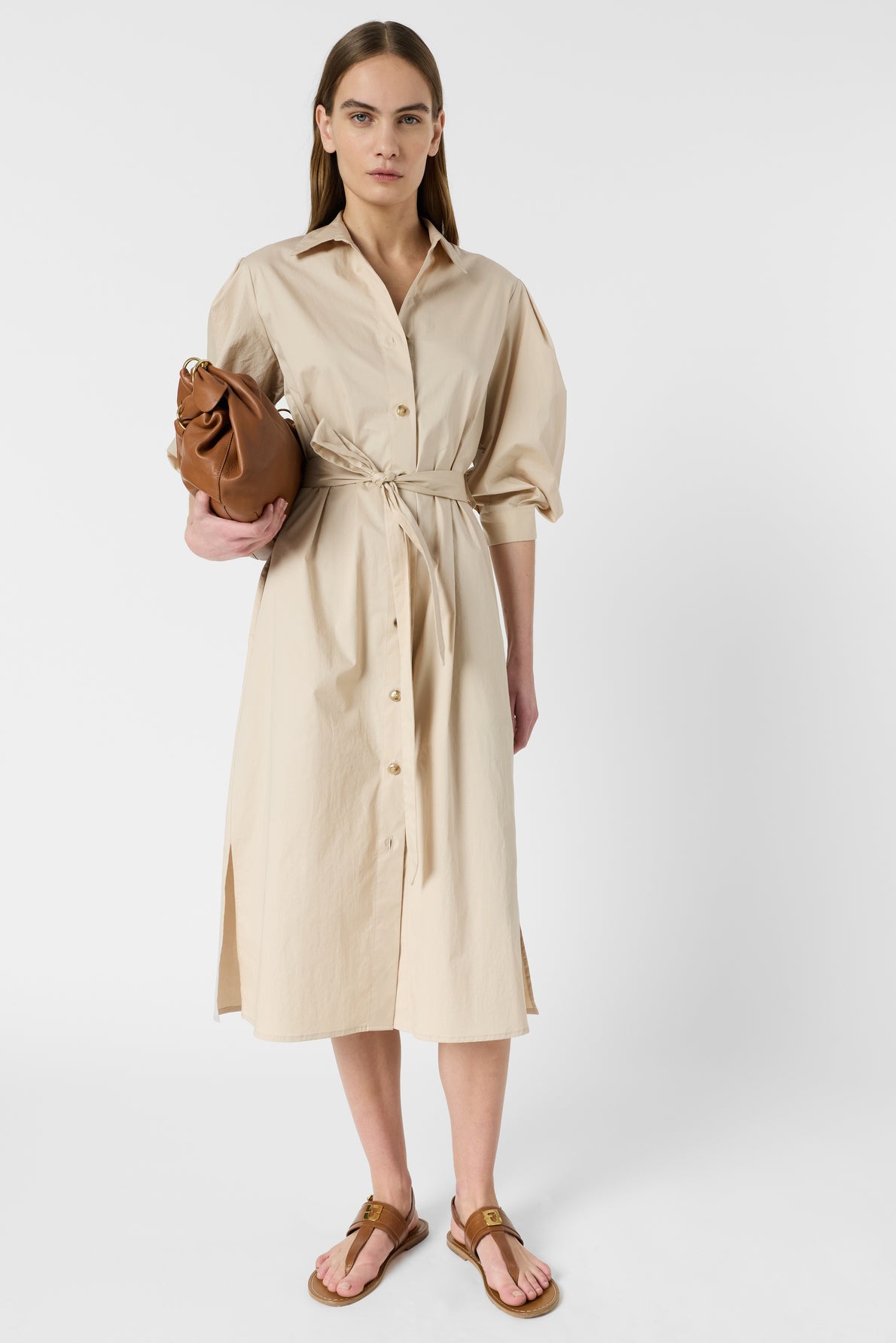 Women's Tailored Button-Down Shirt Dress Cotton - Natural