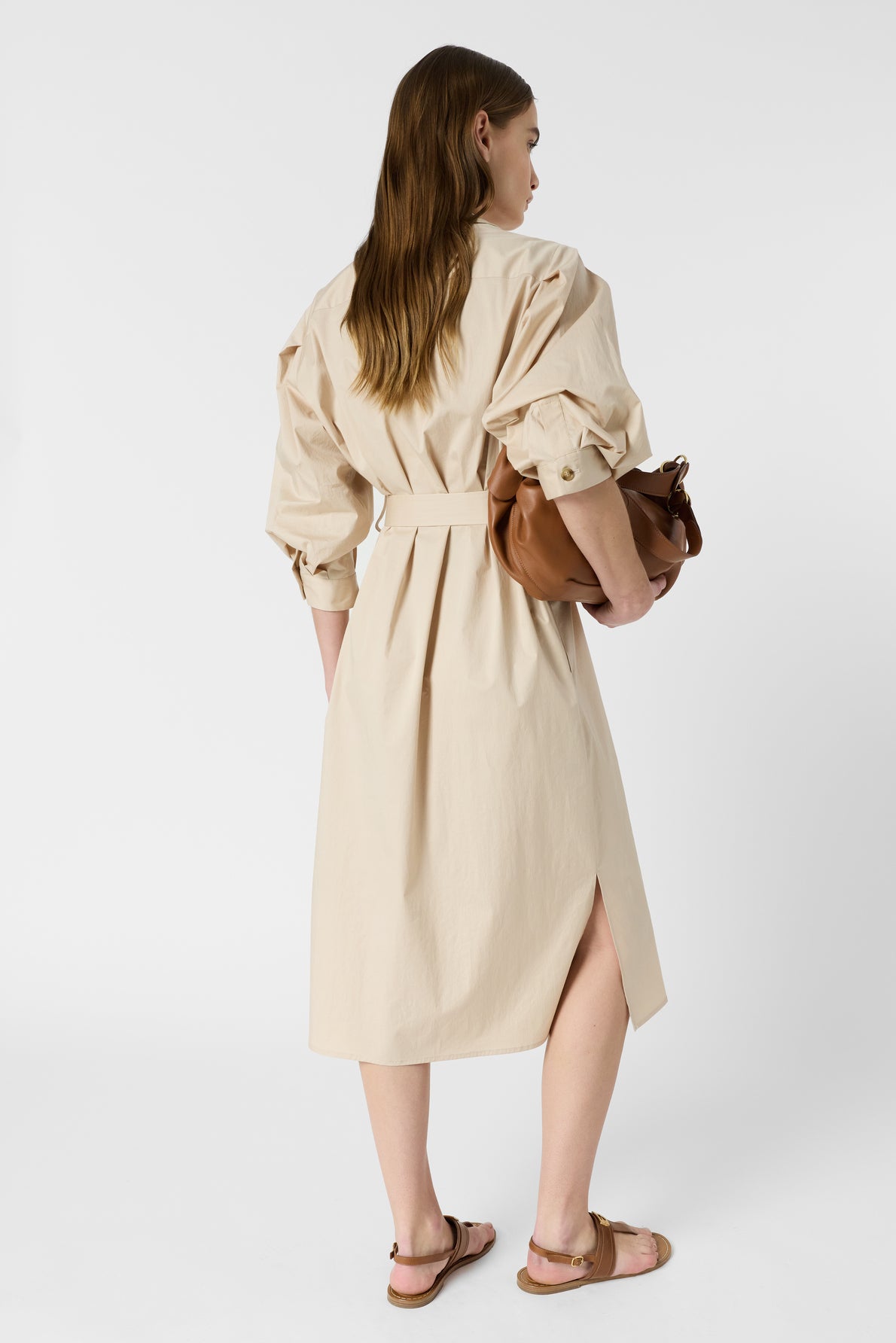 Women's Tailored Button-Down Shirt Dress Cotton - Natural