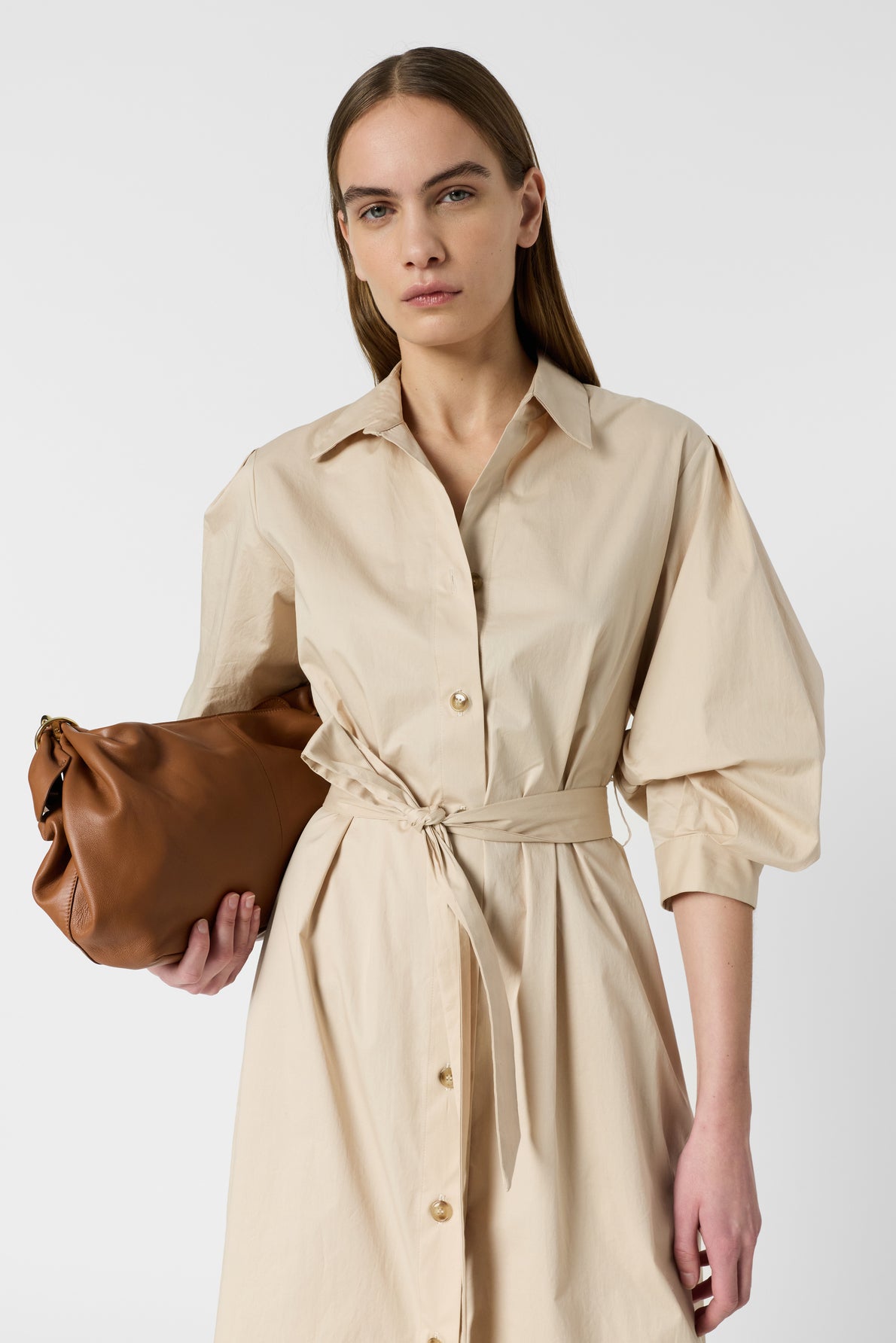 Women's Tailored Button-Down Shirt Dress Cotton - Natural
