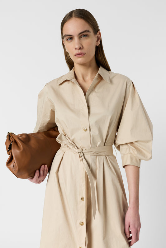 Women's Tailored Button-Down Shirt Dress Cotton - Natural