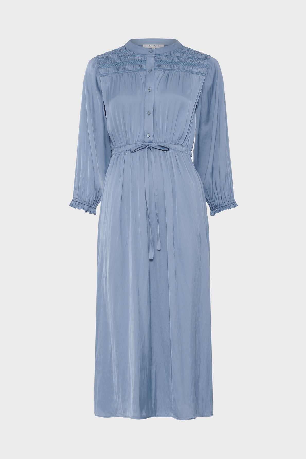 Women's Dress With Embroidered Smocks Satin - Sky Blue Bluesky