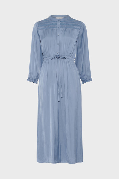 Women's Dress With Embroidered Smocks Satin - Sky Blue Bluesky