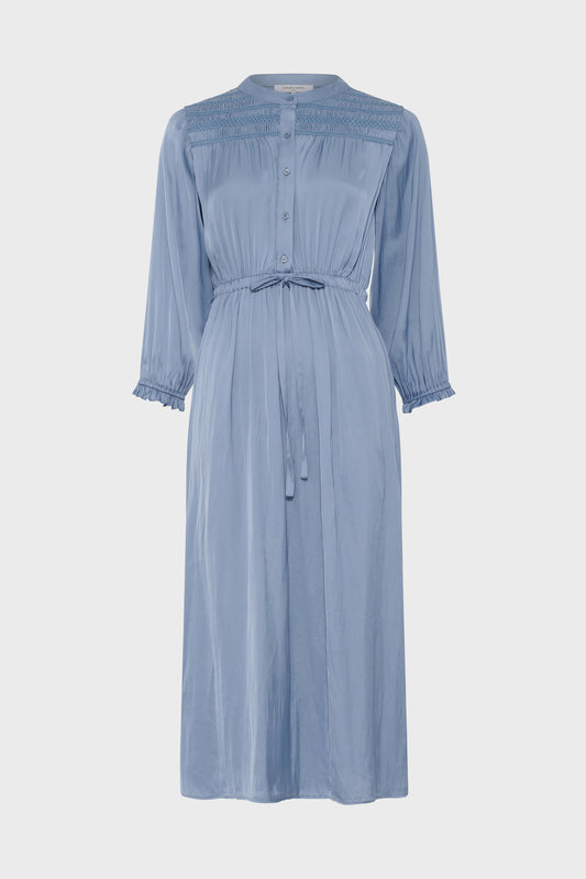Women's Dress With Embroidered Smocks Satin - Sky Blue Bluesky