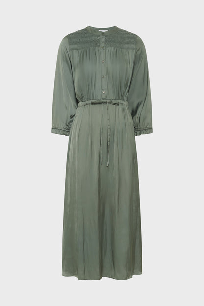 Women's Dress Embroidered Waist-Defined A-Line Satin - Sky Blue Khaki-Green