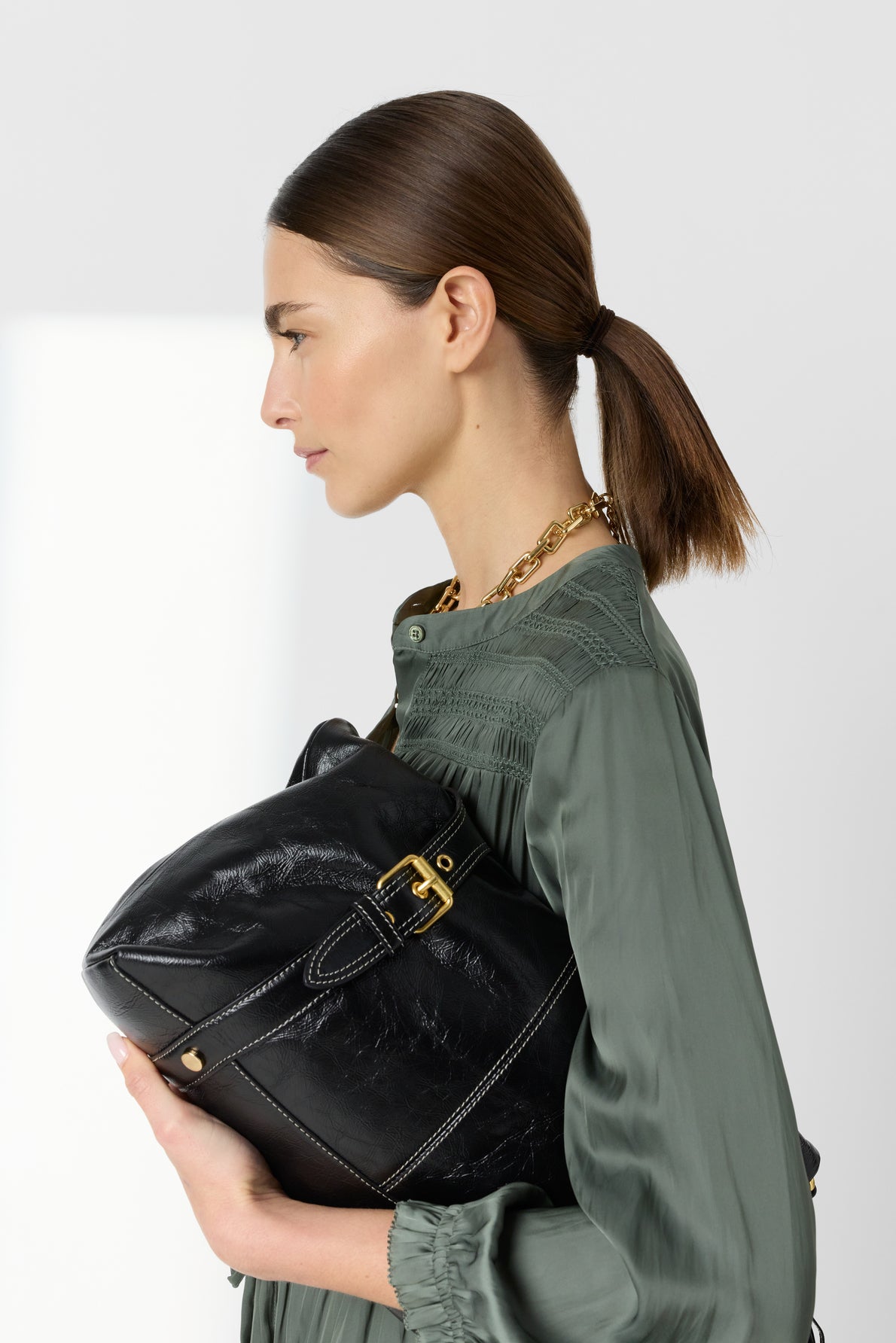 Women's Dress Embroidered Waist-Defined A-Line Satin - Sky Blue Khaki-Green