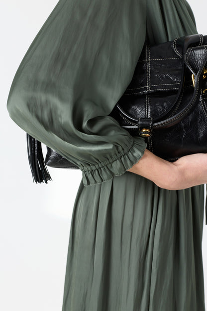 Women's Dress Embroidered Waist-Defined A-Line Satin - Sky Blue Khaki-Green