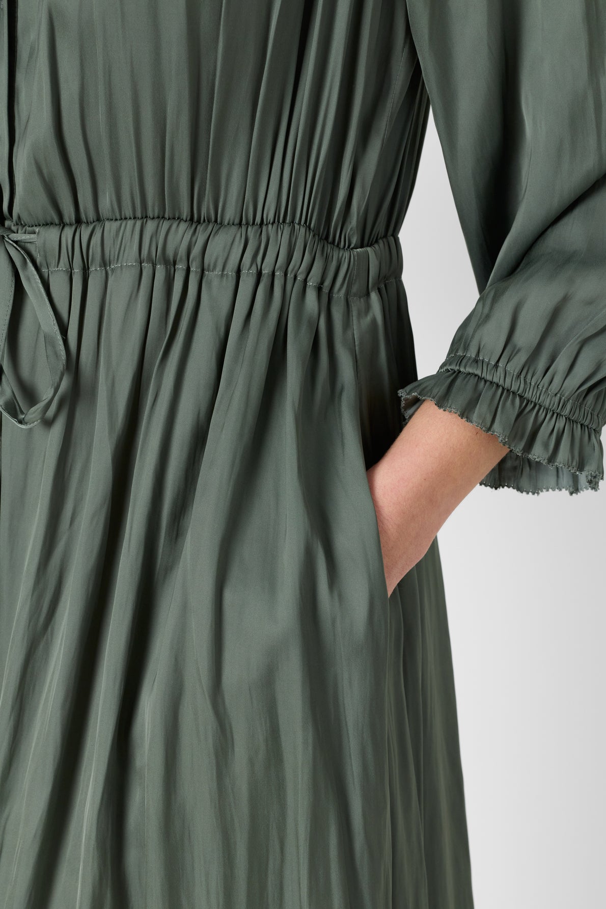 Women's Dress Embroidered Waist-Defined A-Line Satin - Sky Blue Khaki-Green