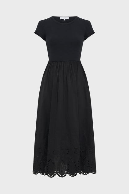 Women's Bi-Material Dress 100 Percent Cotton Poplin - Black