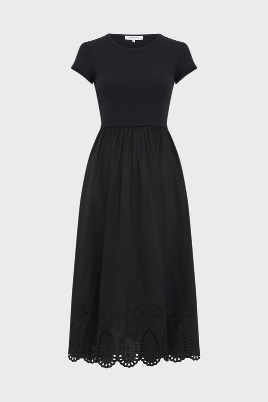 Women's Bi-Material Dress 100 Percent Cotton Poplin - Black