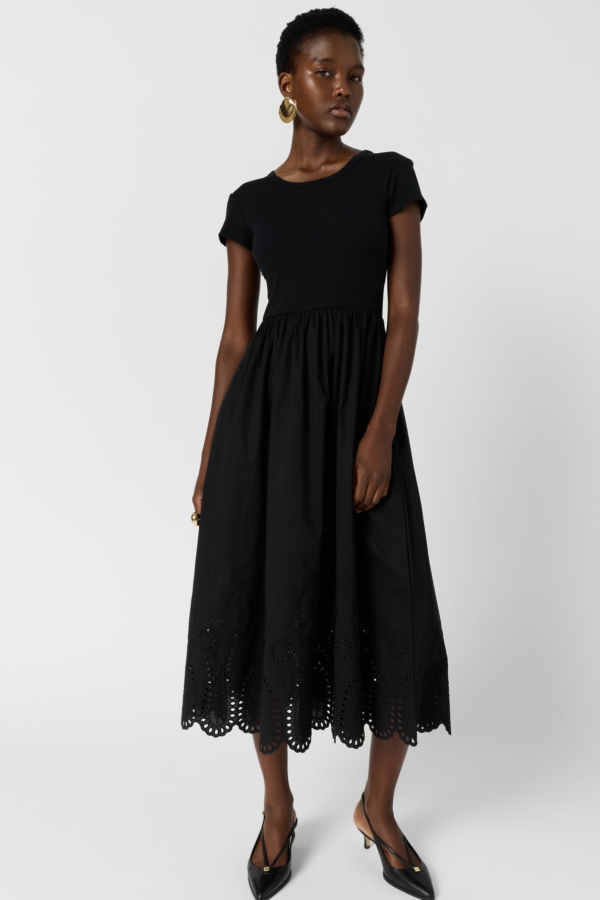 Women's Bi-Material Dress 100 Percent Cotton Poplin - Black