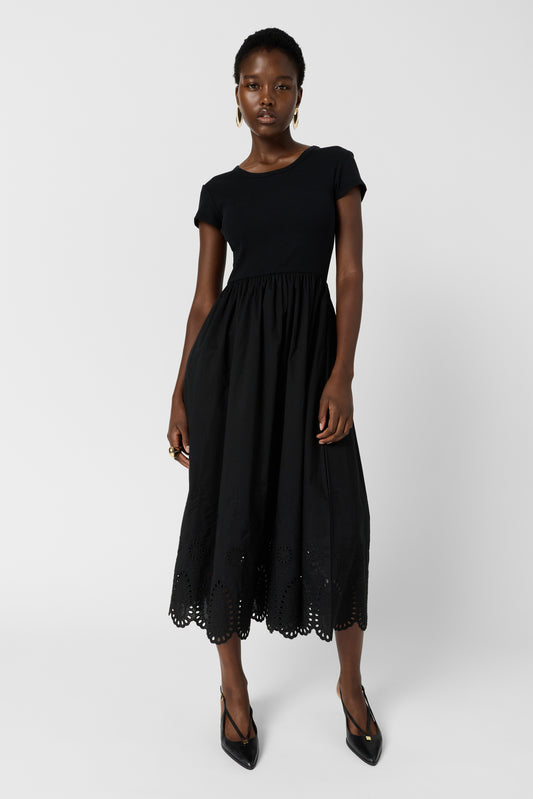 Women's Bi-Material Dress 100 Percent Cotton Poplin - Black