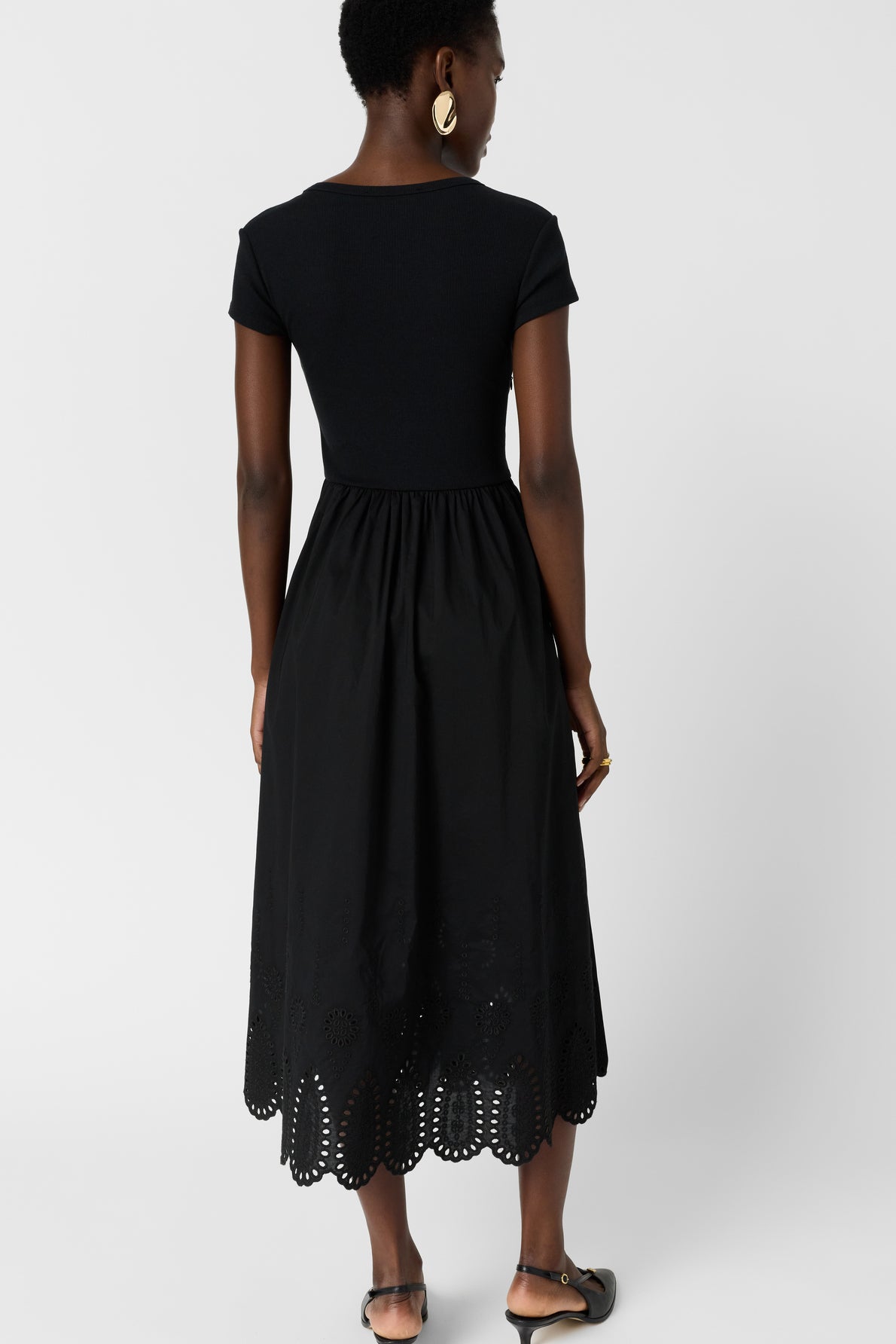 Women's Bi-Material Dress 100 Percent Cotton Poplin - Black