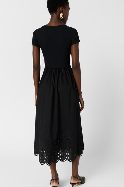 Women's Bi-Material Dress 100 Percent Cotton Poplin - Black