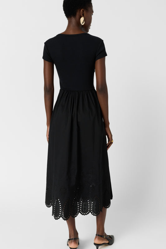 Women's Bi-Material Dress 100 Percent Cotton Poplin - Black