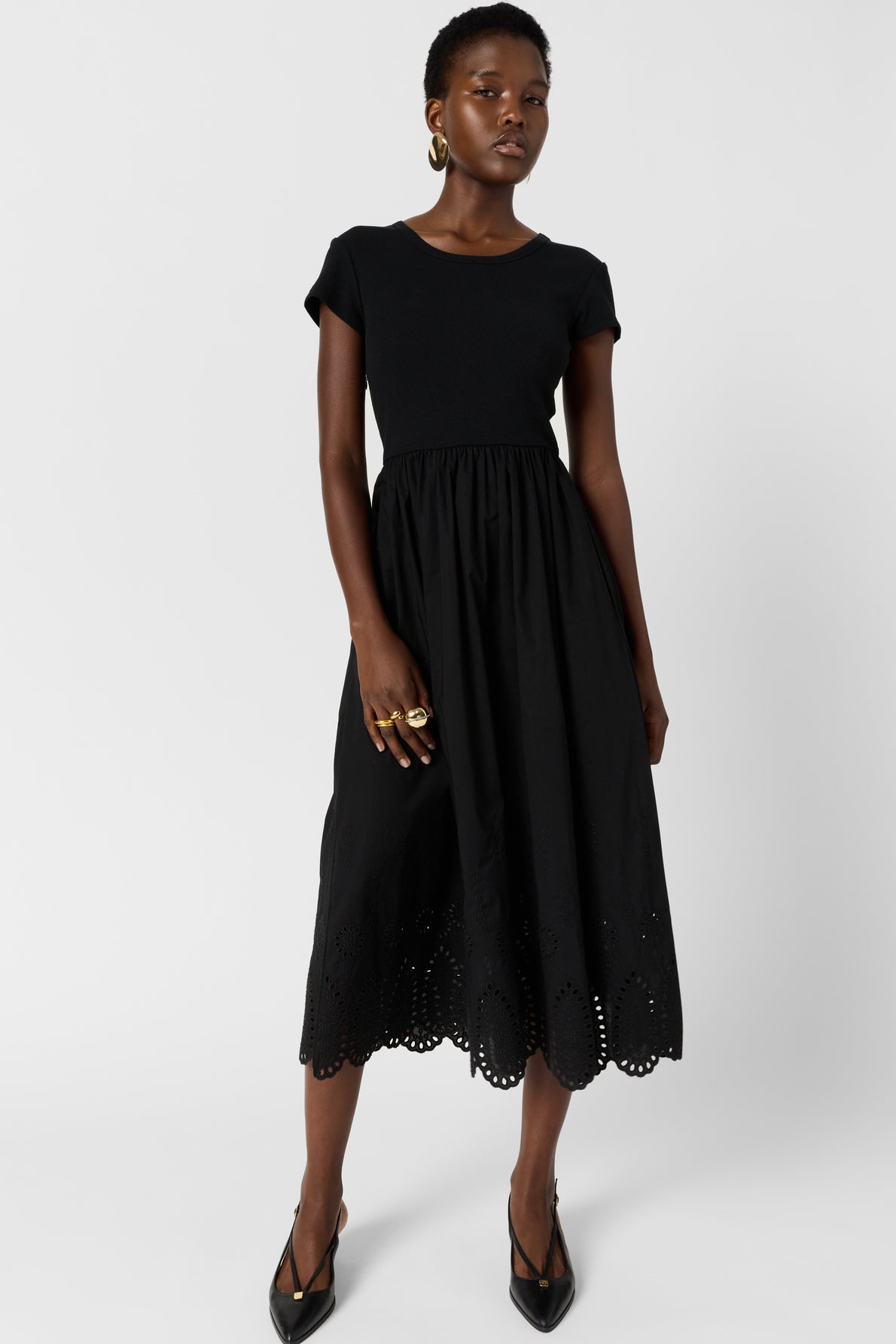 Women's Bi-Material Dress 100 Percent Cotton Poplin - Black