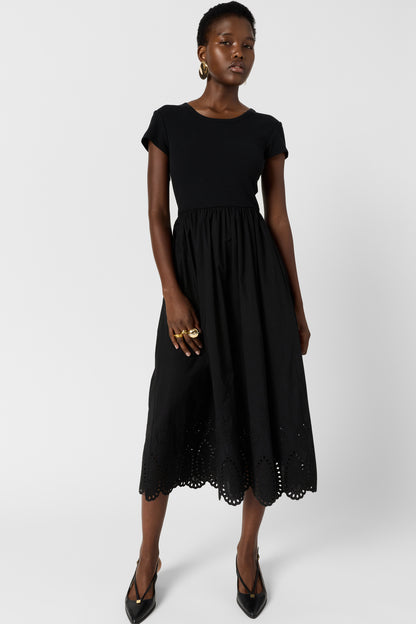 Women's Bi-Material Dress 100 Percent Cotton Poplin - Black