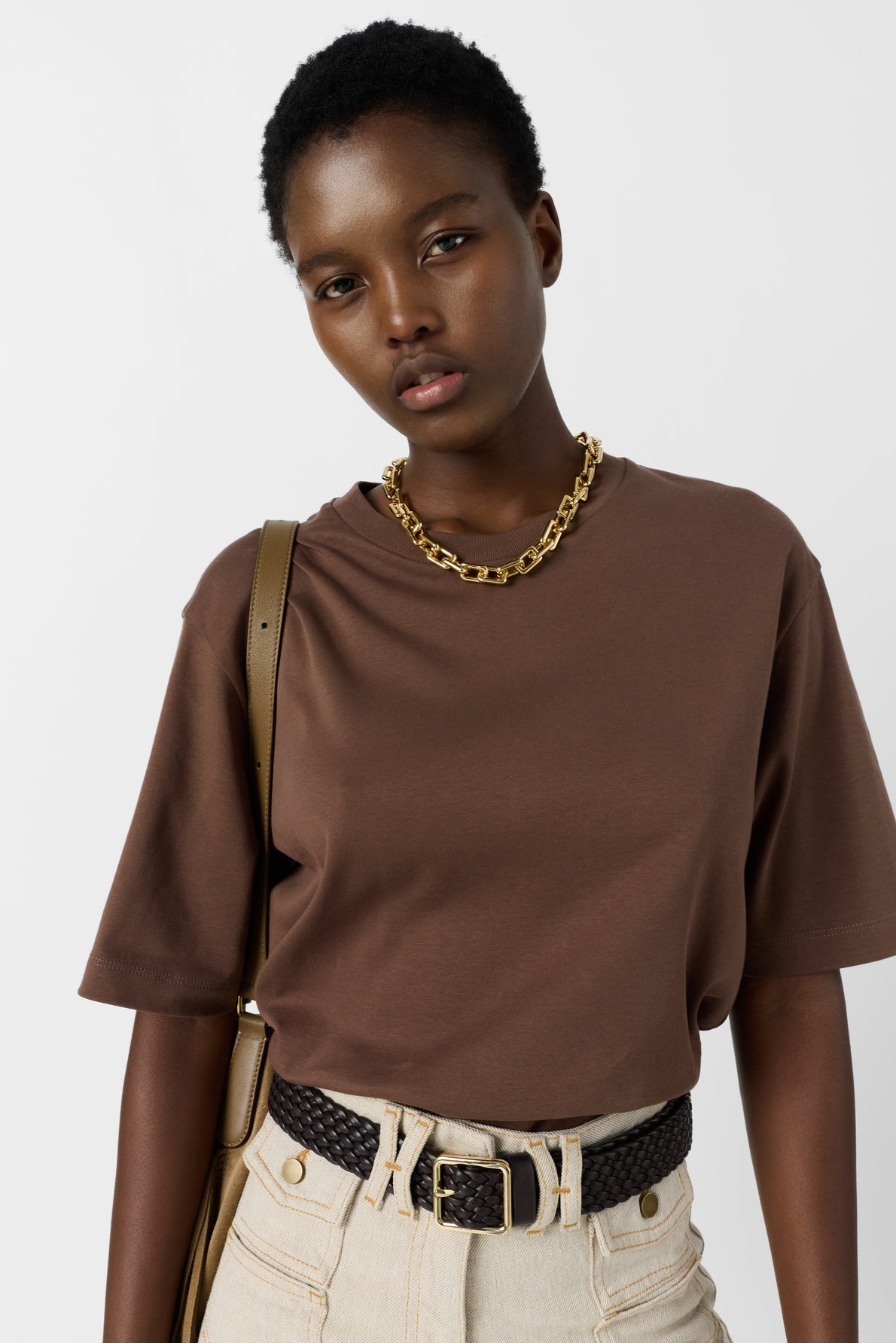 Unisex Soft Short Sleeve T-Shirt 100% Cotton - White Brown