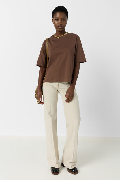 Unisex Soft Short Sleeve T-Shirt 100% Cotton - White Brown