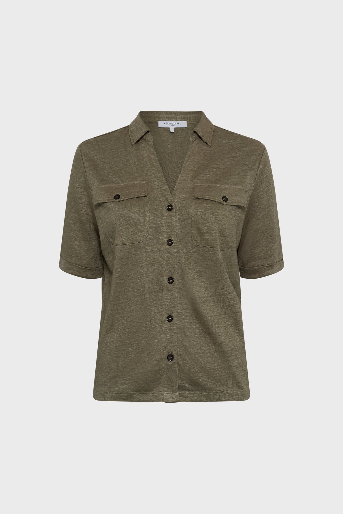 Women's Buttoned Polo Shirt 100% Linen - Light Beige Green