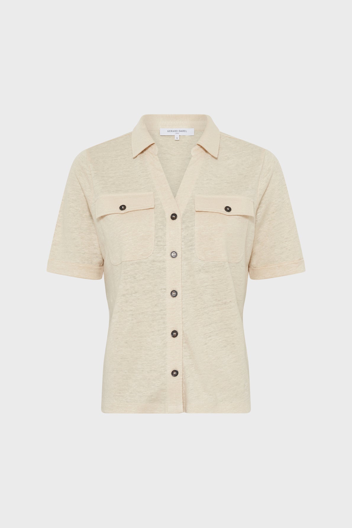 Women's Buttoned Polo Shirt 100% Linen - Light Beige Natural